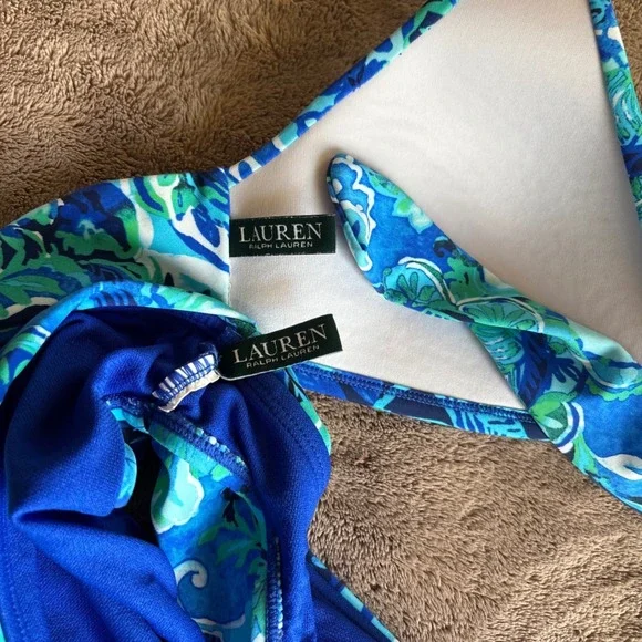 Lauren Ralph Lauren Exotic Paisley Halter Bikini Set Blue Green - Picture 6 of 10